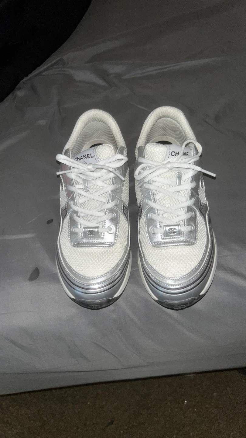 Chanel Silver & White Low Top Sneakers - photo 2