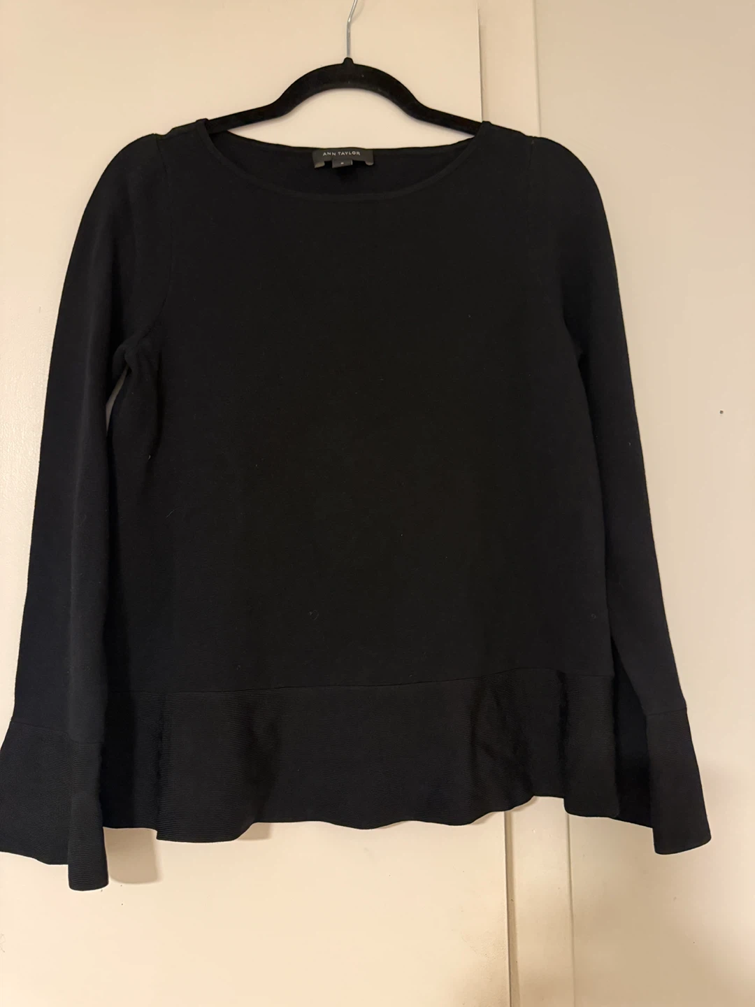 Ann Taylor Black Long Sleeve Peplum sweater Top - Size M