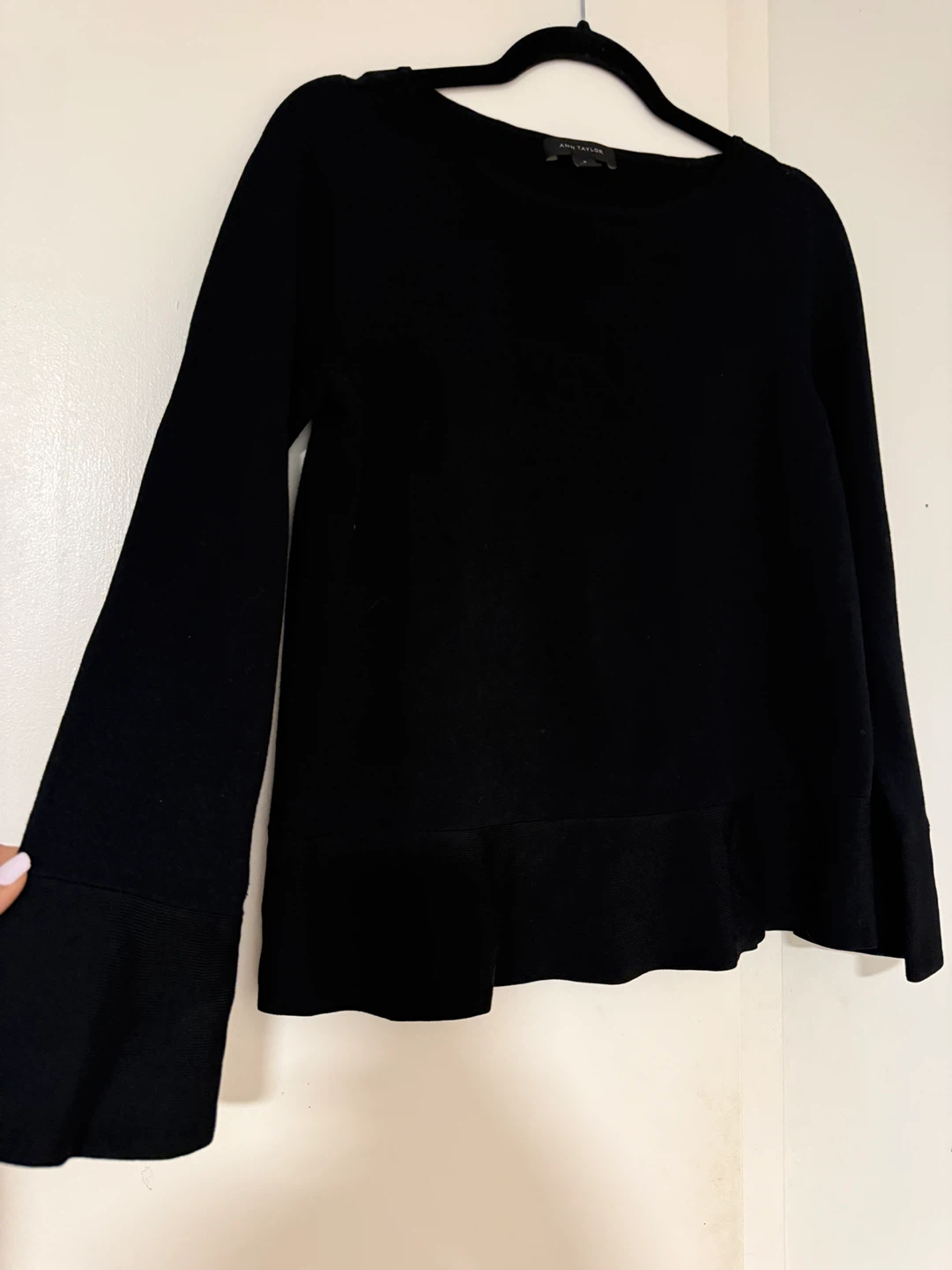 Ann Taylor Black Long Sleeve Peplum sweater Top - Size M - photo 2