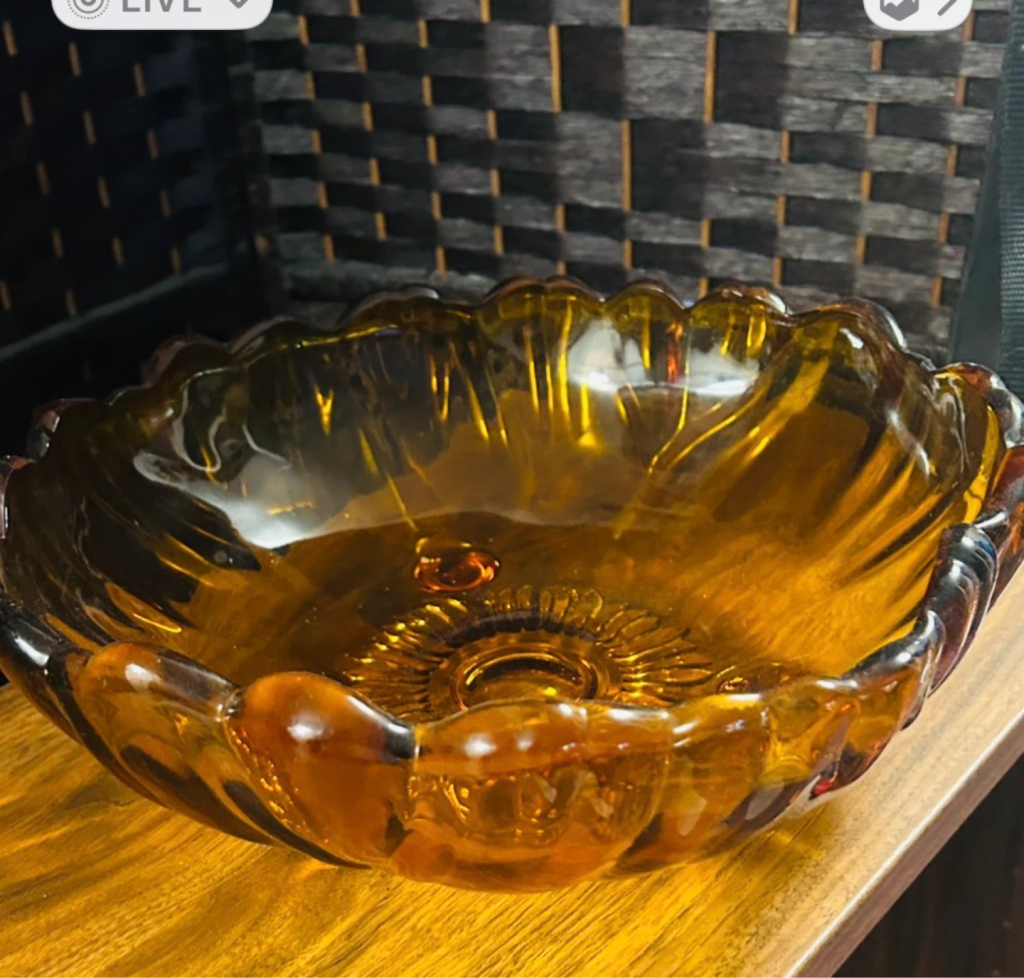 Vintage Amber Glass Decorative Bowl