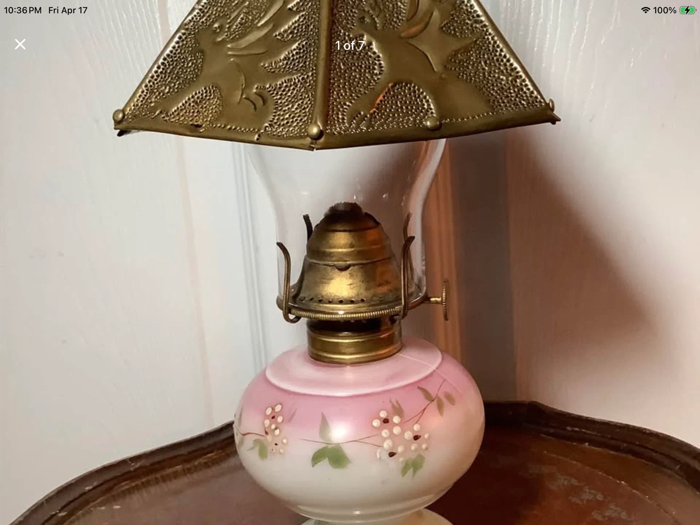 Antique P & A Kerosene Lamp w Embossed Tin Shade 🐞