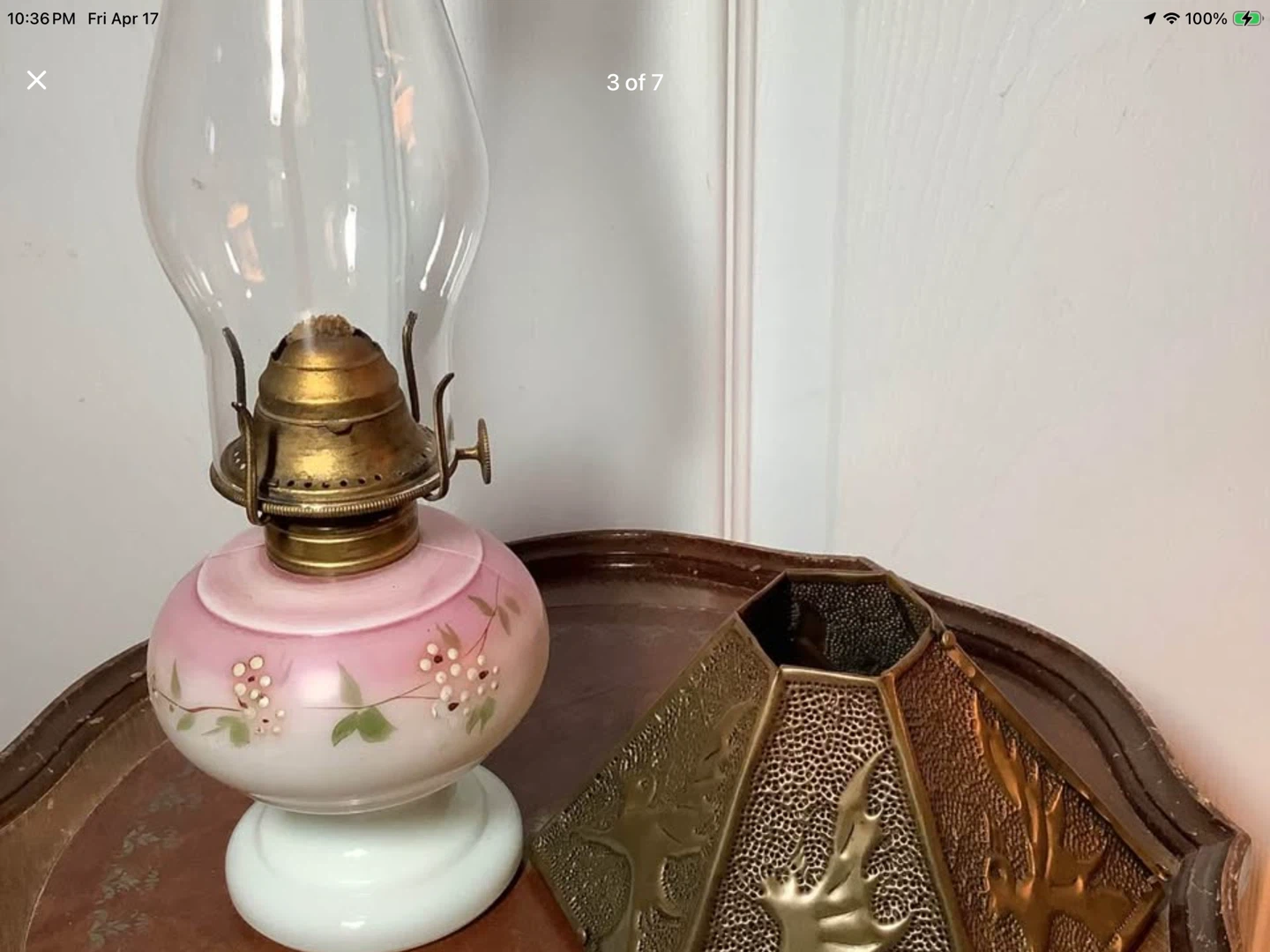 Antique P & A Kerosene Lamp w Embossed Tin Shade 🐞 - photo 3
