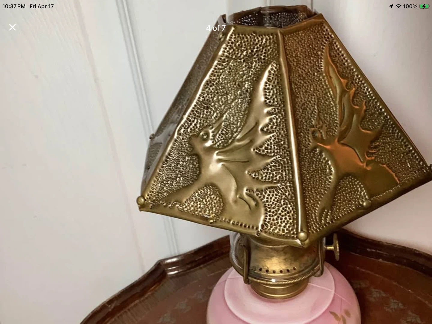 Antique P & A Kerosene Lamp w Embossed Tin Shade 🐞 - photo 4