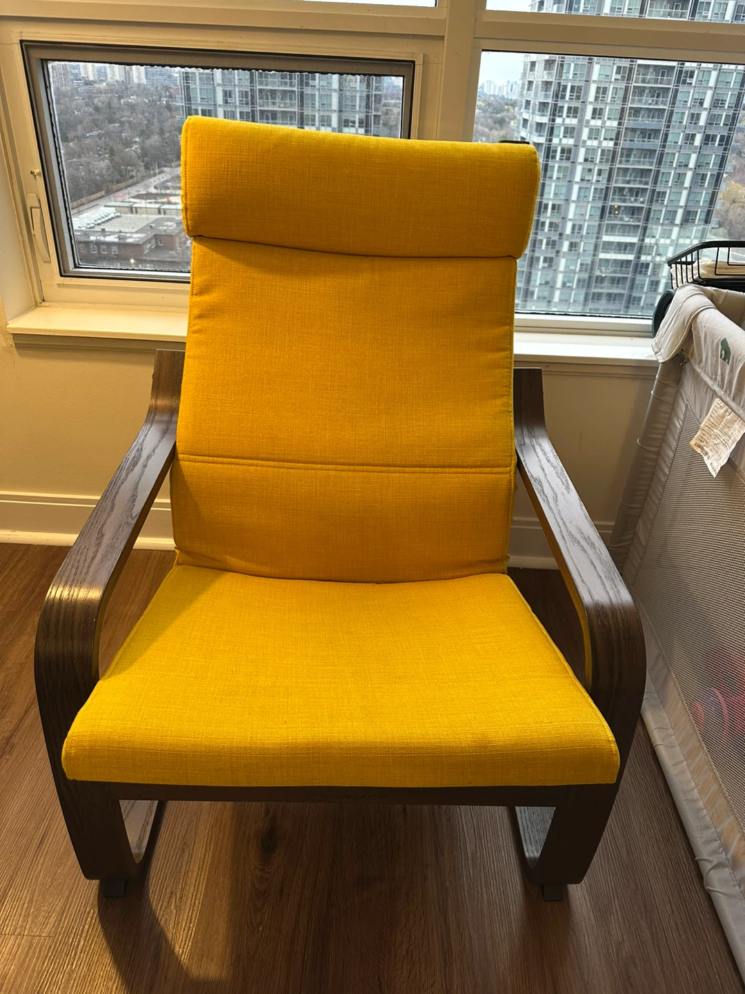 Poäng Yellow Accent Chair with Wooden Frame