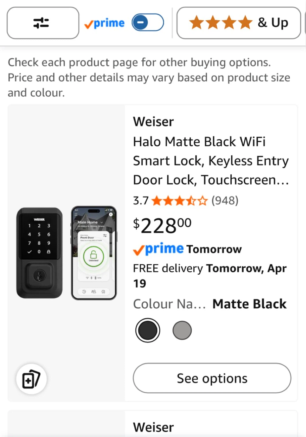 Weiser Halo Matte Black WiFi Smart Lock
