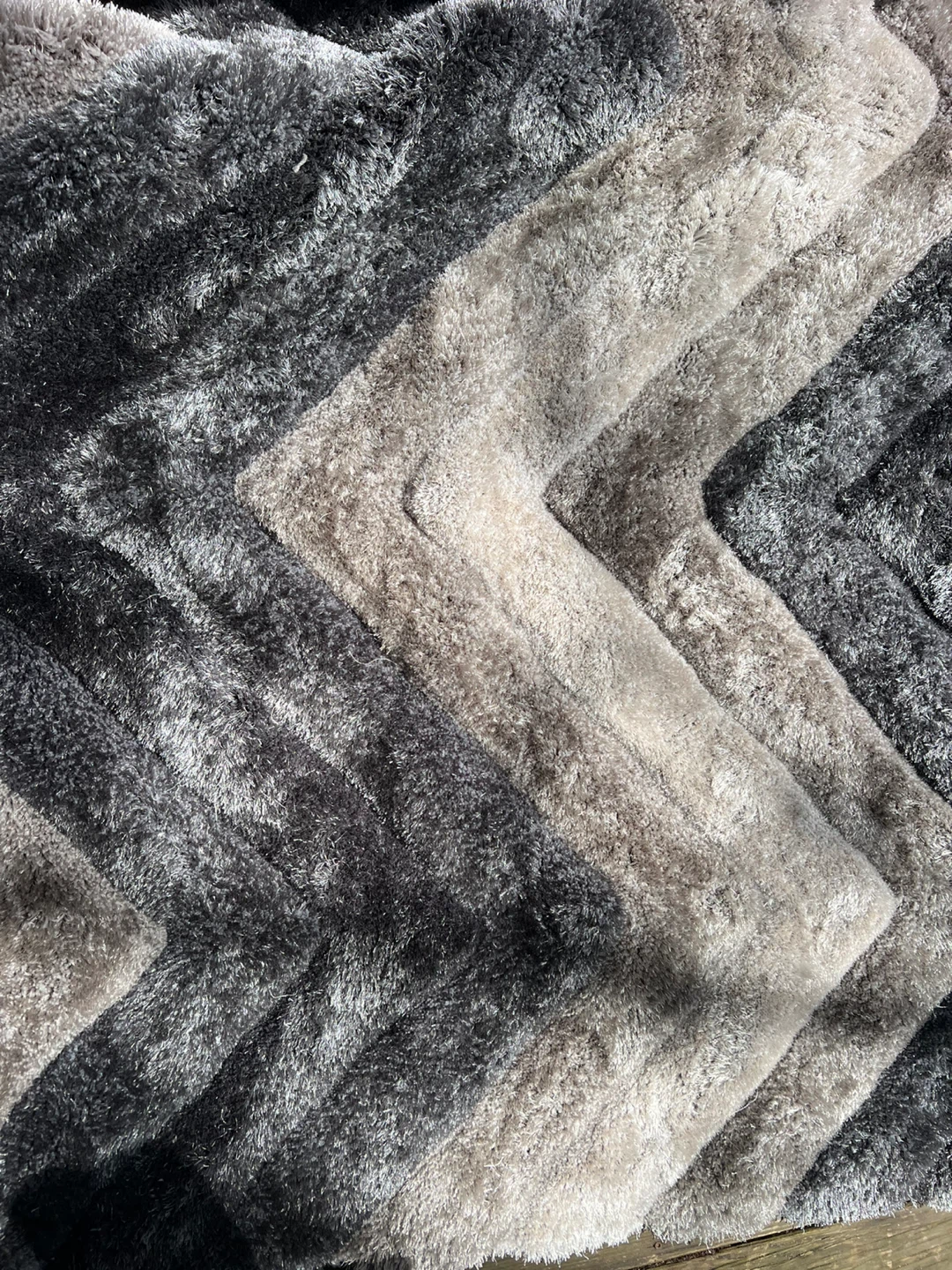 Shag Rug - Black, White, Grey Swirl Pattern