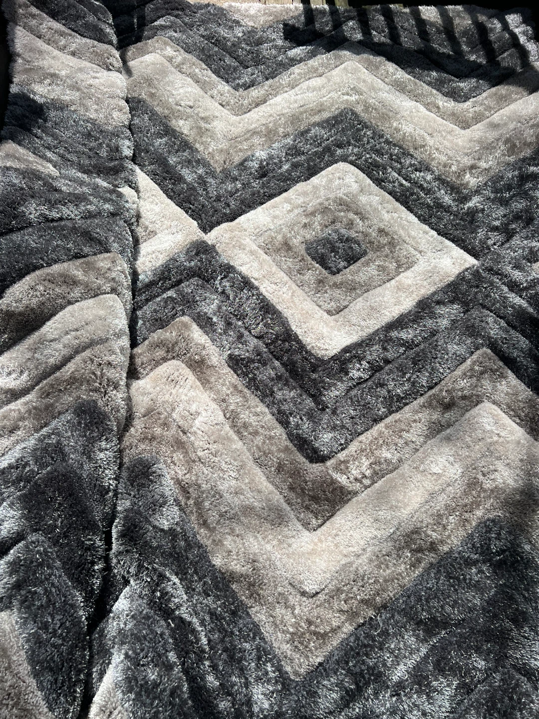 Shag Rug - Black, White, Grey Swirl Pattern - photo 2
