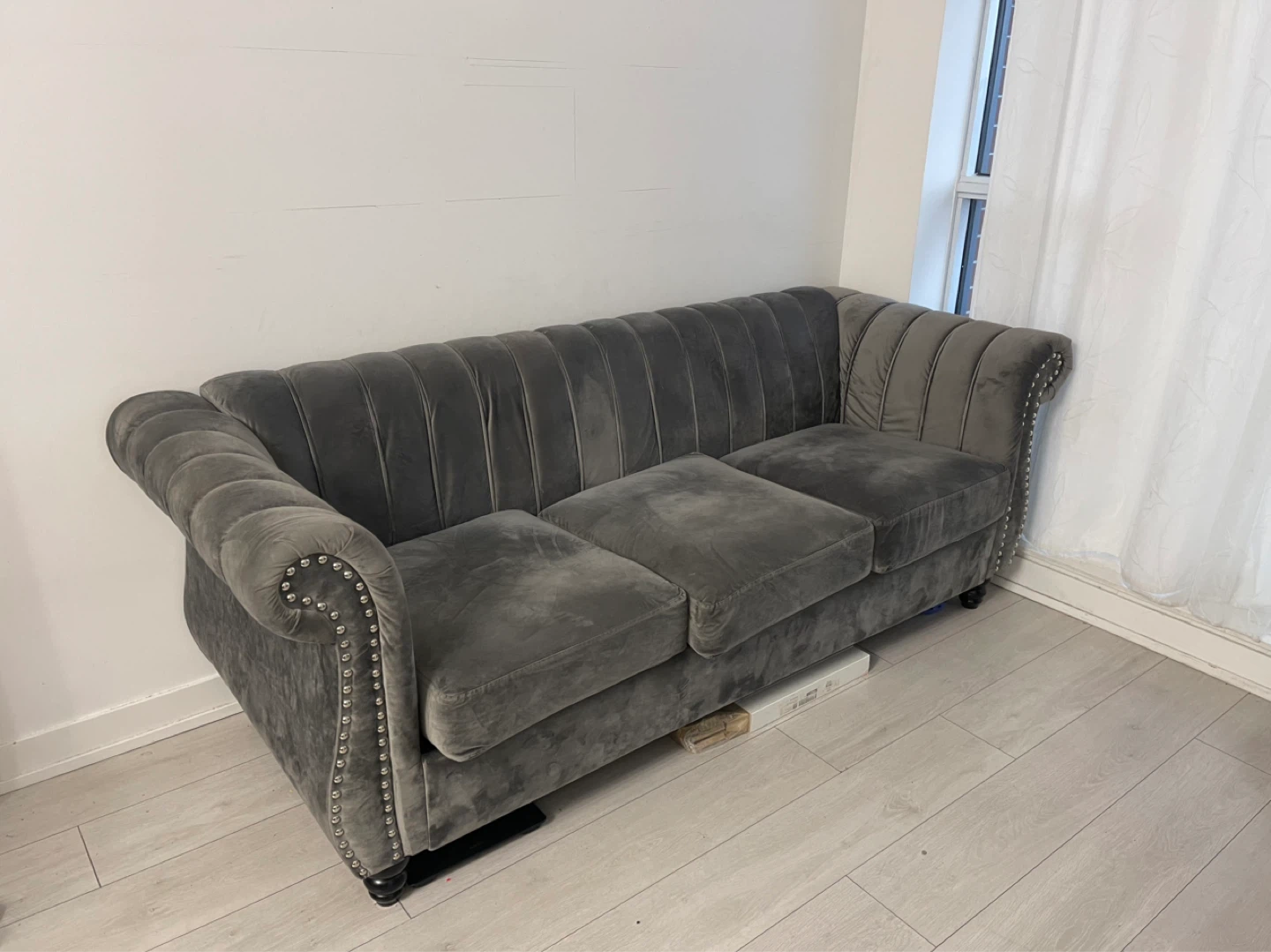 Grey Velvet Chesterfield Sofa