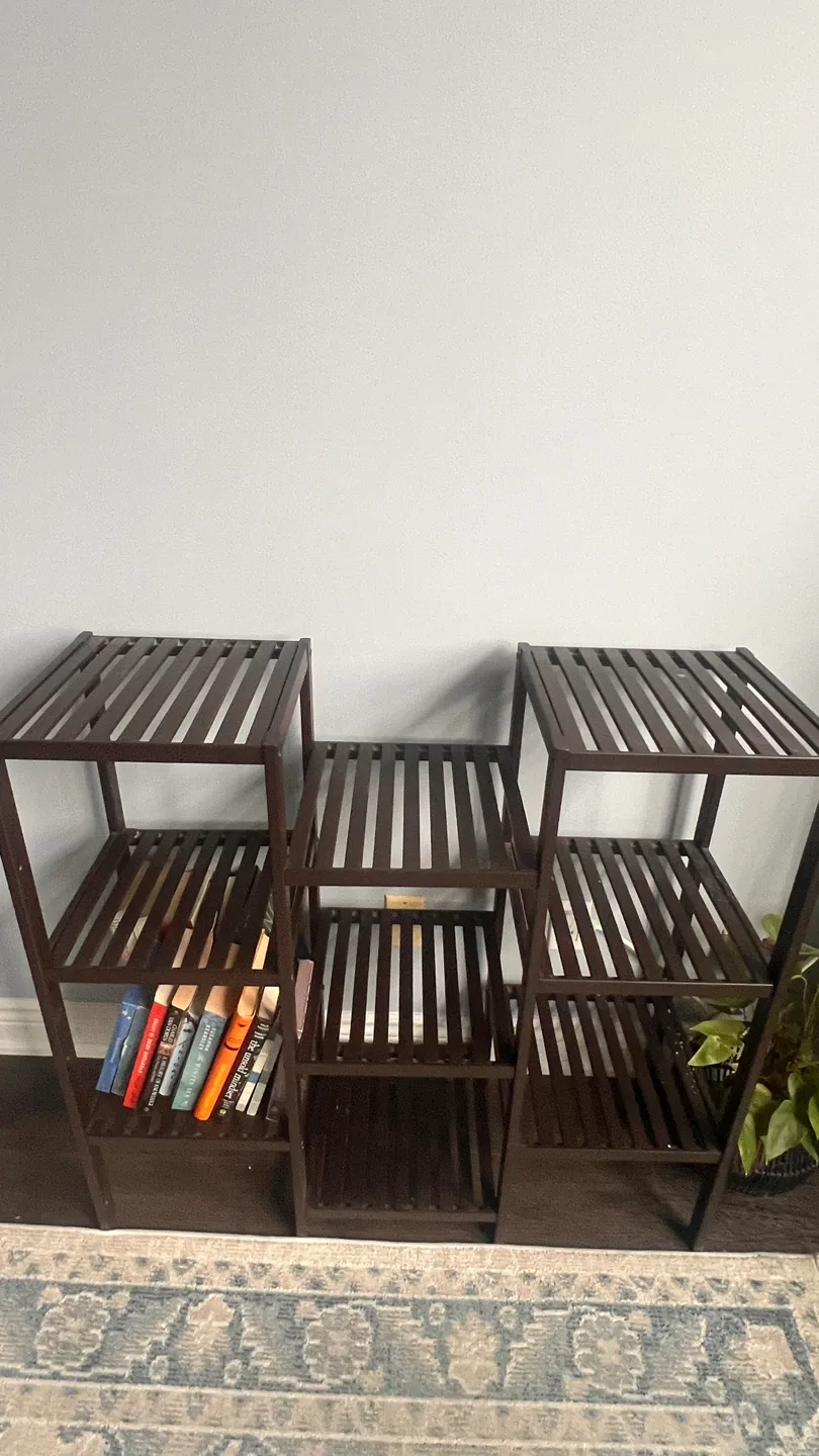 Dark Brown 5-Tier Slatted Wood Plant Stand Shelf - photo 2