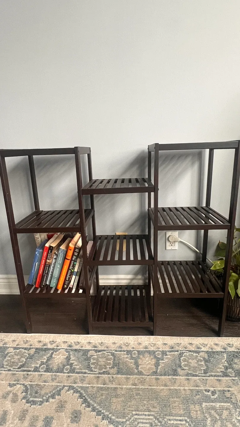 Dark Brown 5-Tier Slatted Wood Plant Stand Shelf - photo 3