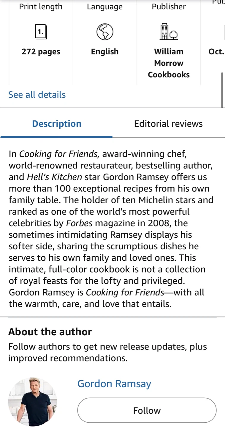 "Cooking for Friends" by chef Gordon Ramsay hardcover cookbook - photo 3