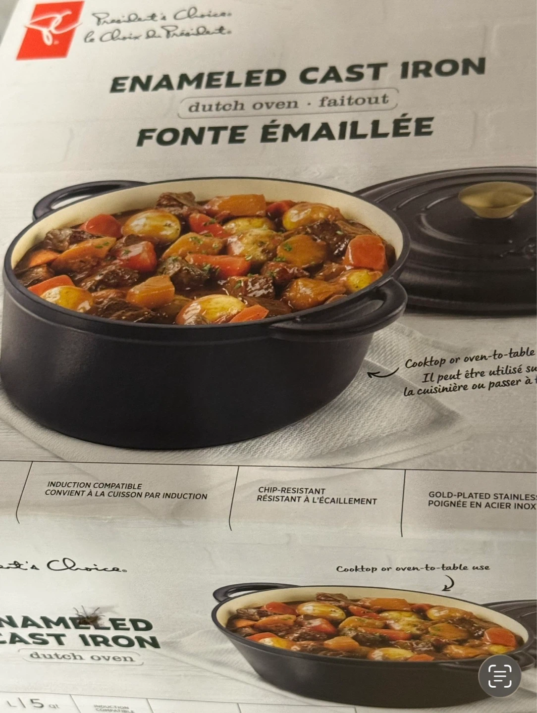 New in box President's Choice Enamel Cast Iron Dutch Oven 5 qt - photo 5