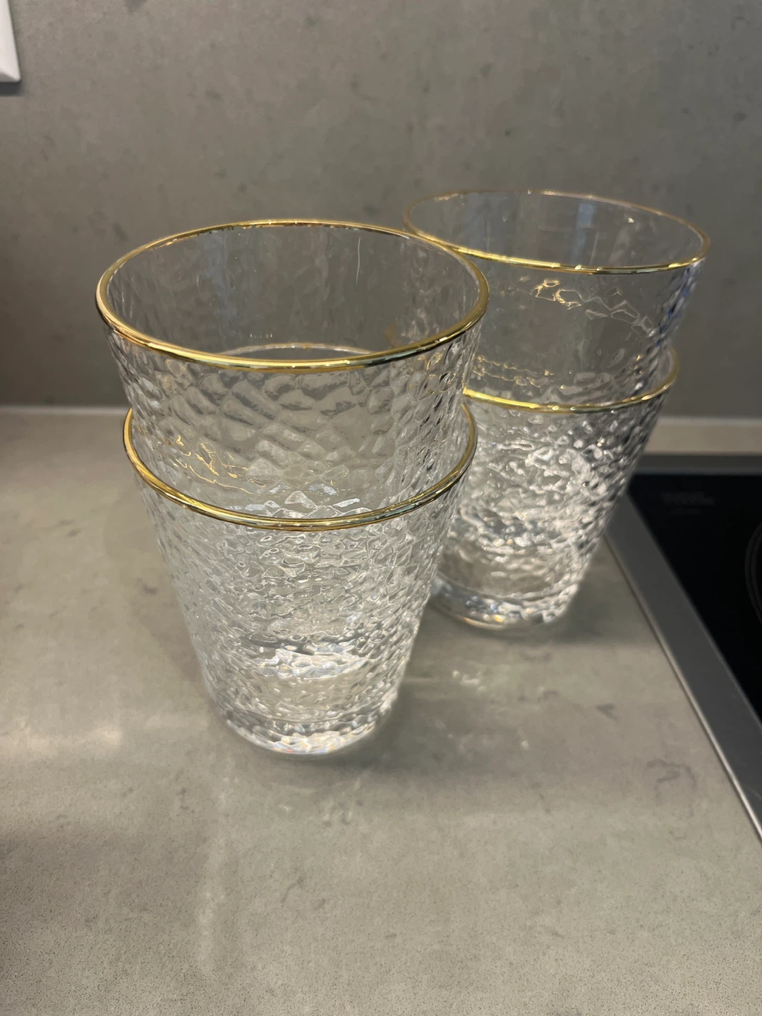 Set of 4 Clear Textured Glasses with Gold Rim - photo 2