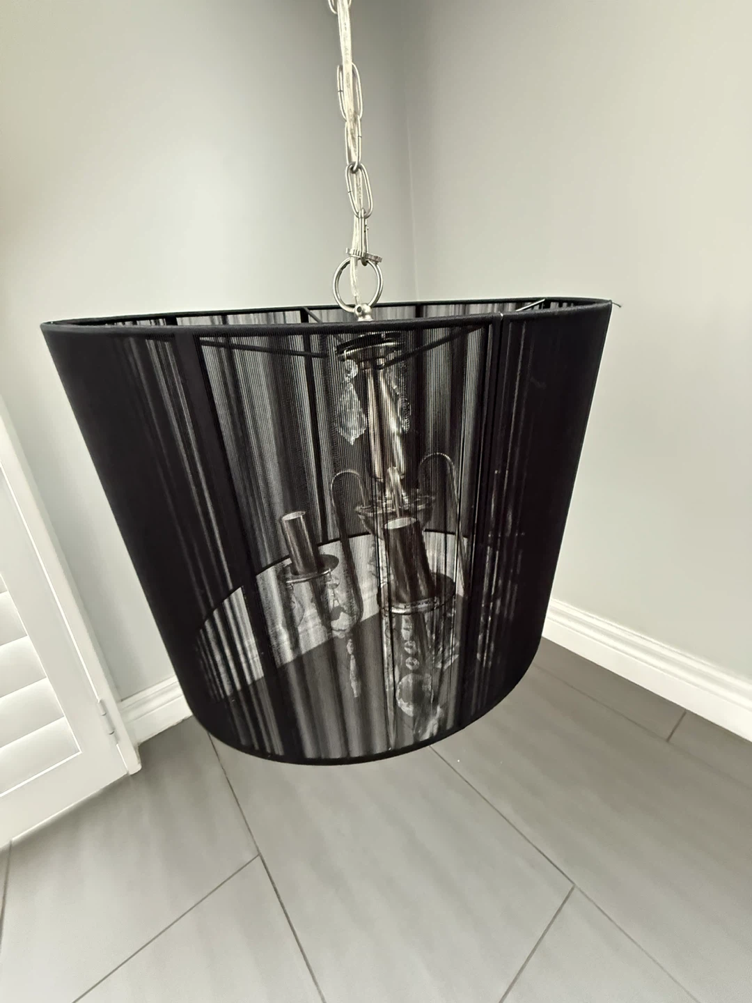 Black Drum Shade Chandelier with Crystals - photo 3