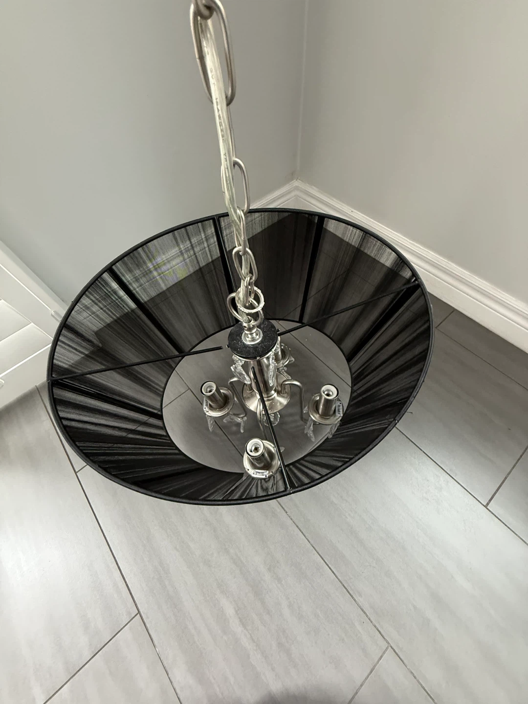 Black Drum Shade Chandelier with Crystals - photo 5