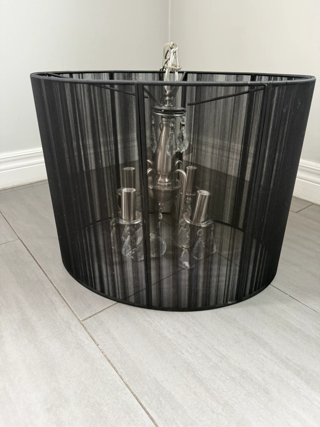 Black Drum Shade Chandelier with Crystals - photo 4