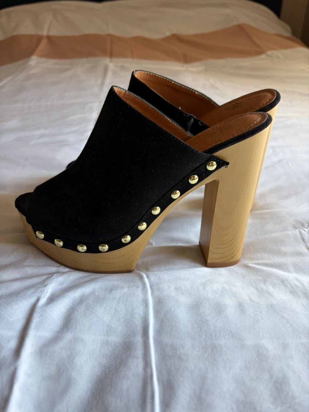 H&M Black Suede Platform Mules Size 37