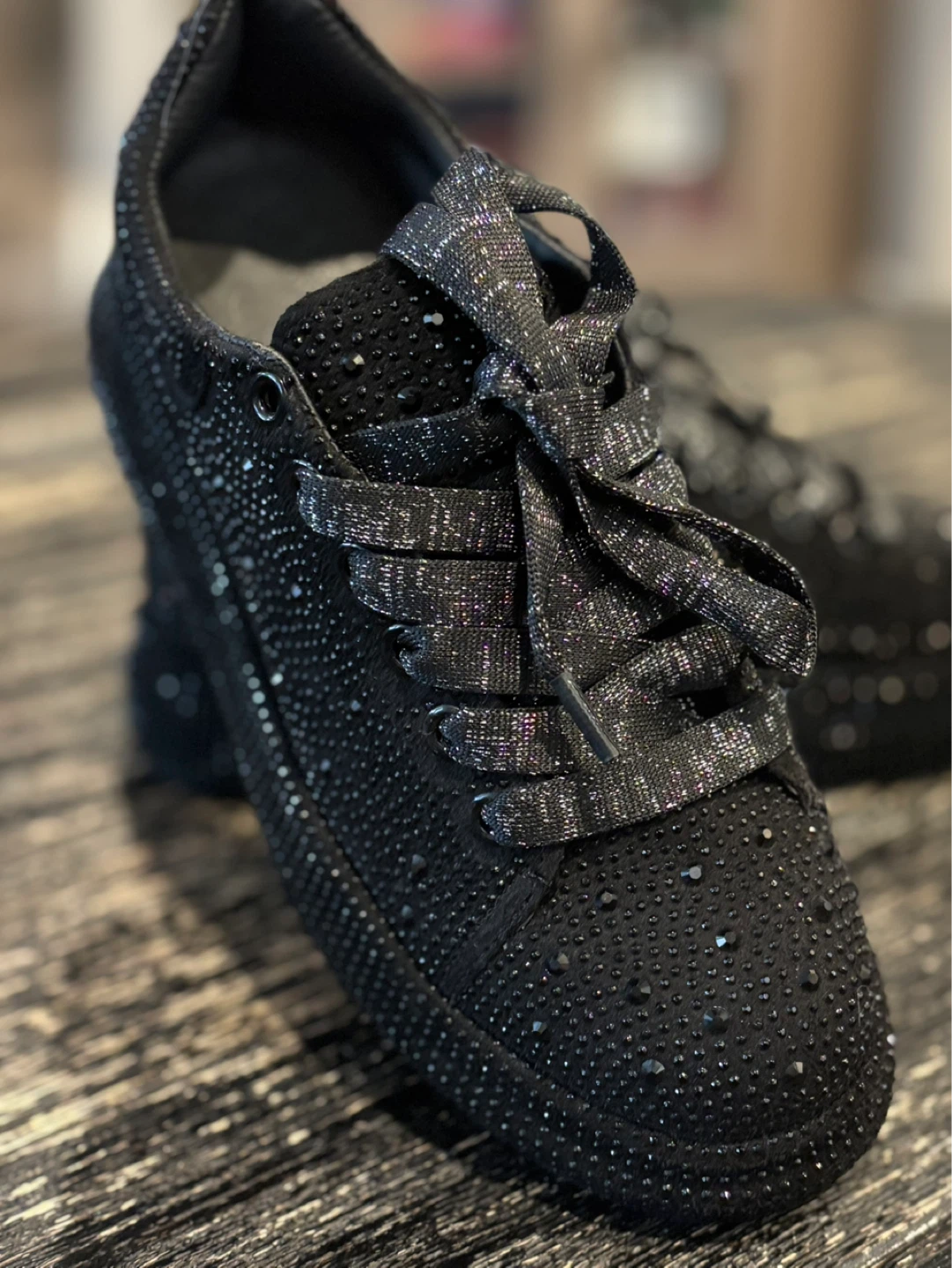 Black Rhinestone Sneakers Size 38 - photo 4