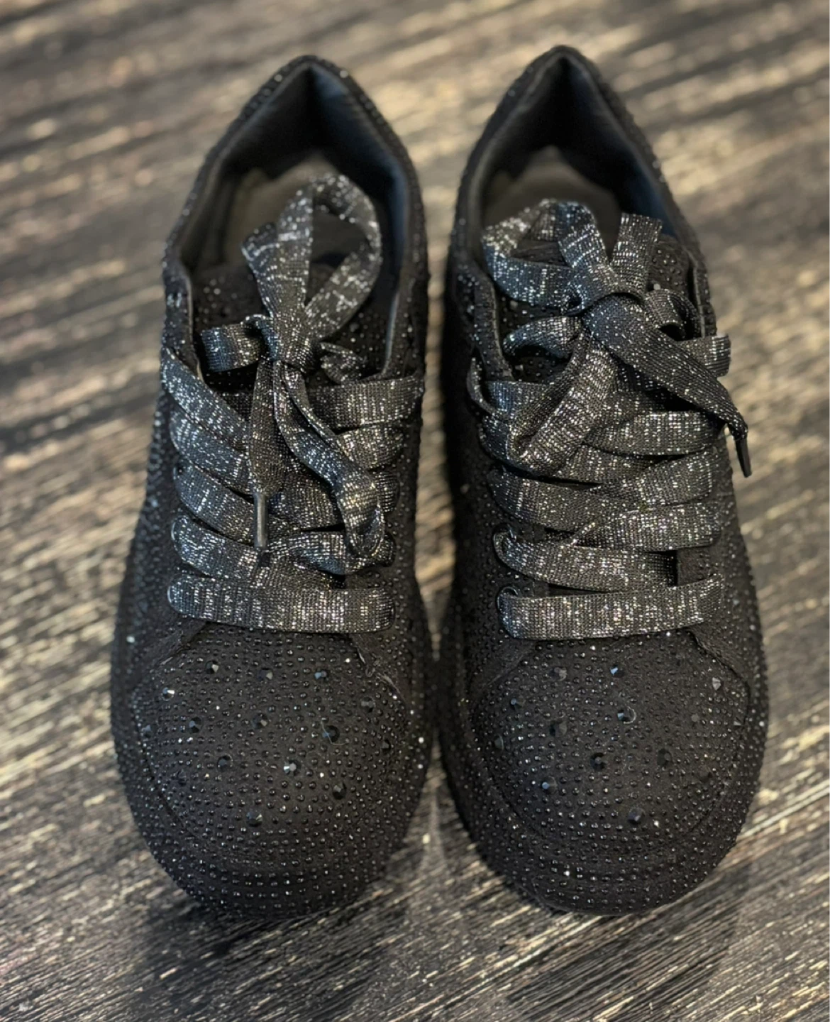 Black Rhinestone Sneakers Size 38 - photo 2