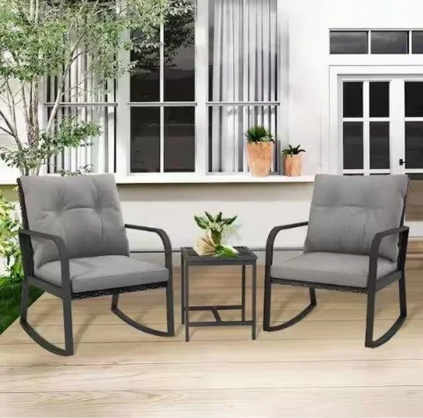 Woven Rocking Chair with Cushions