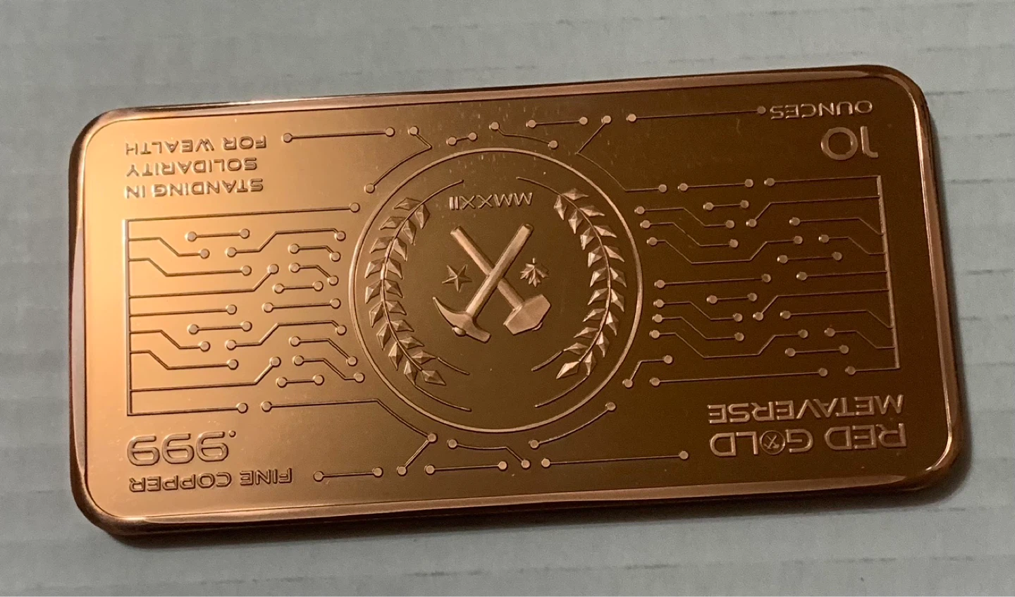 Red Gold Metaverse 10 Ounce Fine Copper Bar