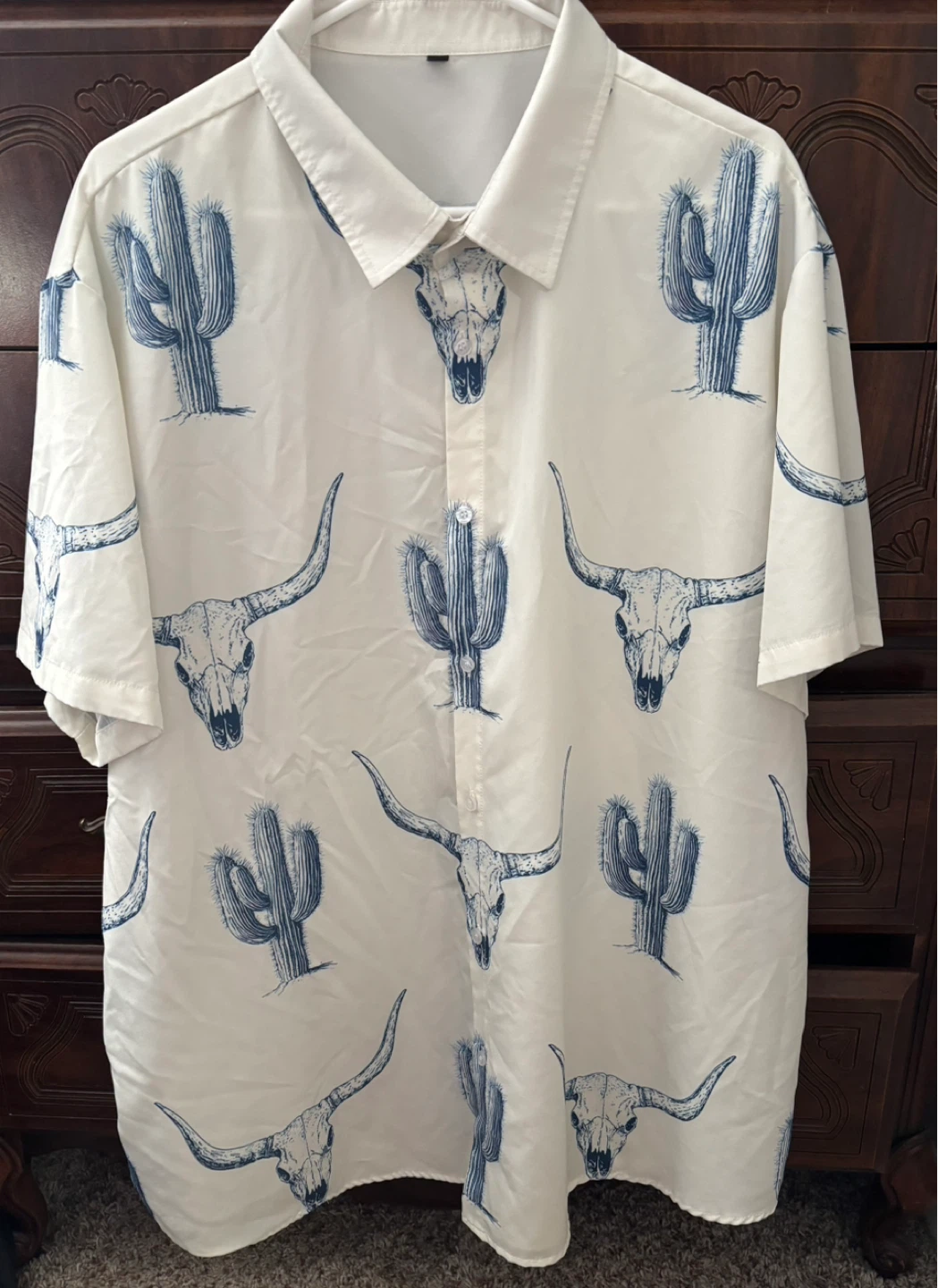 Men's 3XL Western Cactus & Skull Print Button-Up Shirt
