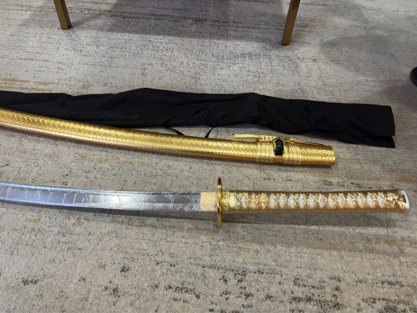 Decorative Katana Sword with Gold Scabbard and Black Cover