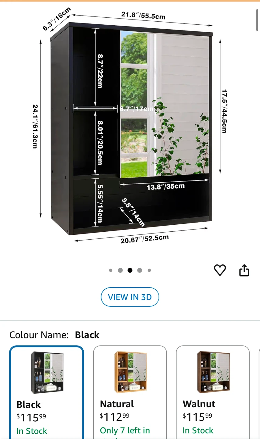 Black Bathroom Wall Cabinet with Mirror - photo 2
