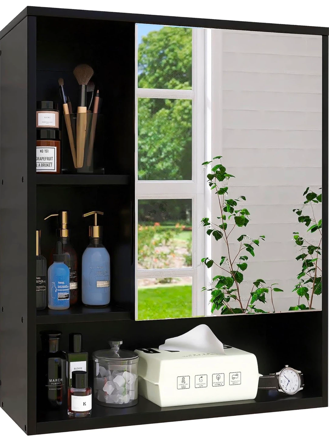 Black Bathroom Wall Cabinet with Mirror - photo 3