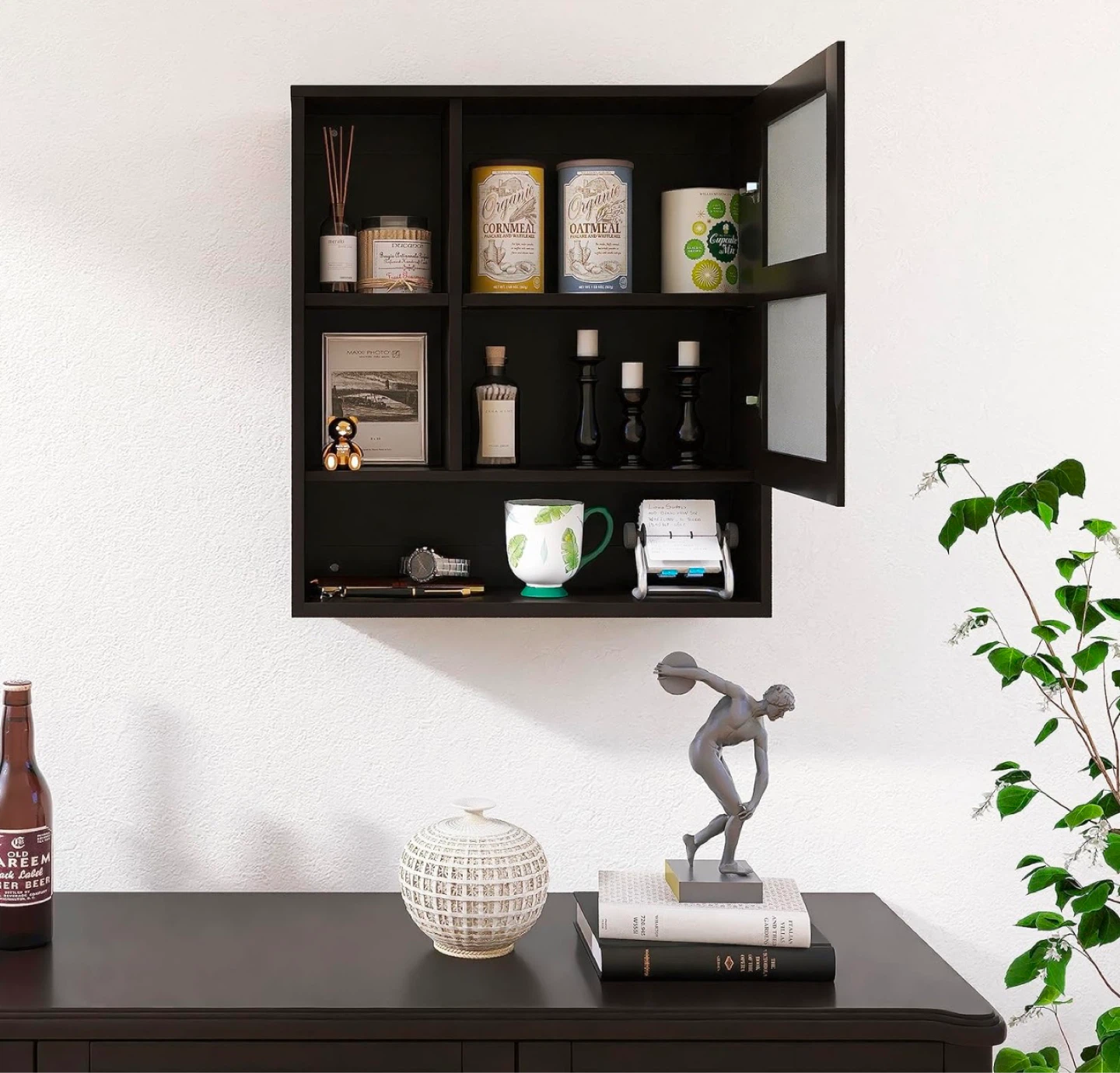 Black Bathroom Wall Cabinet with Mirror - photo 4
