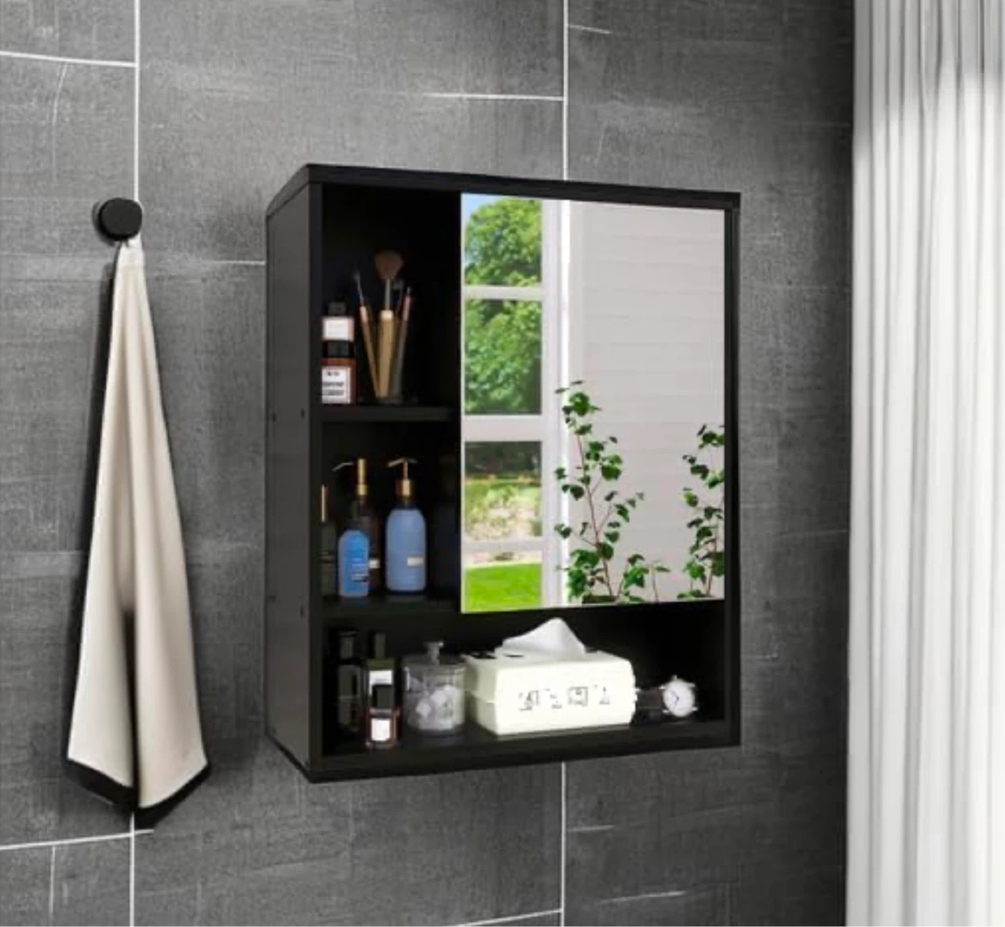 Black Bathroom Wall Cabinet with Mirror - photo 5