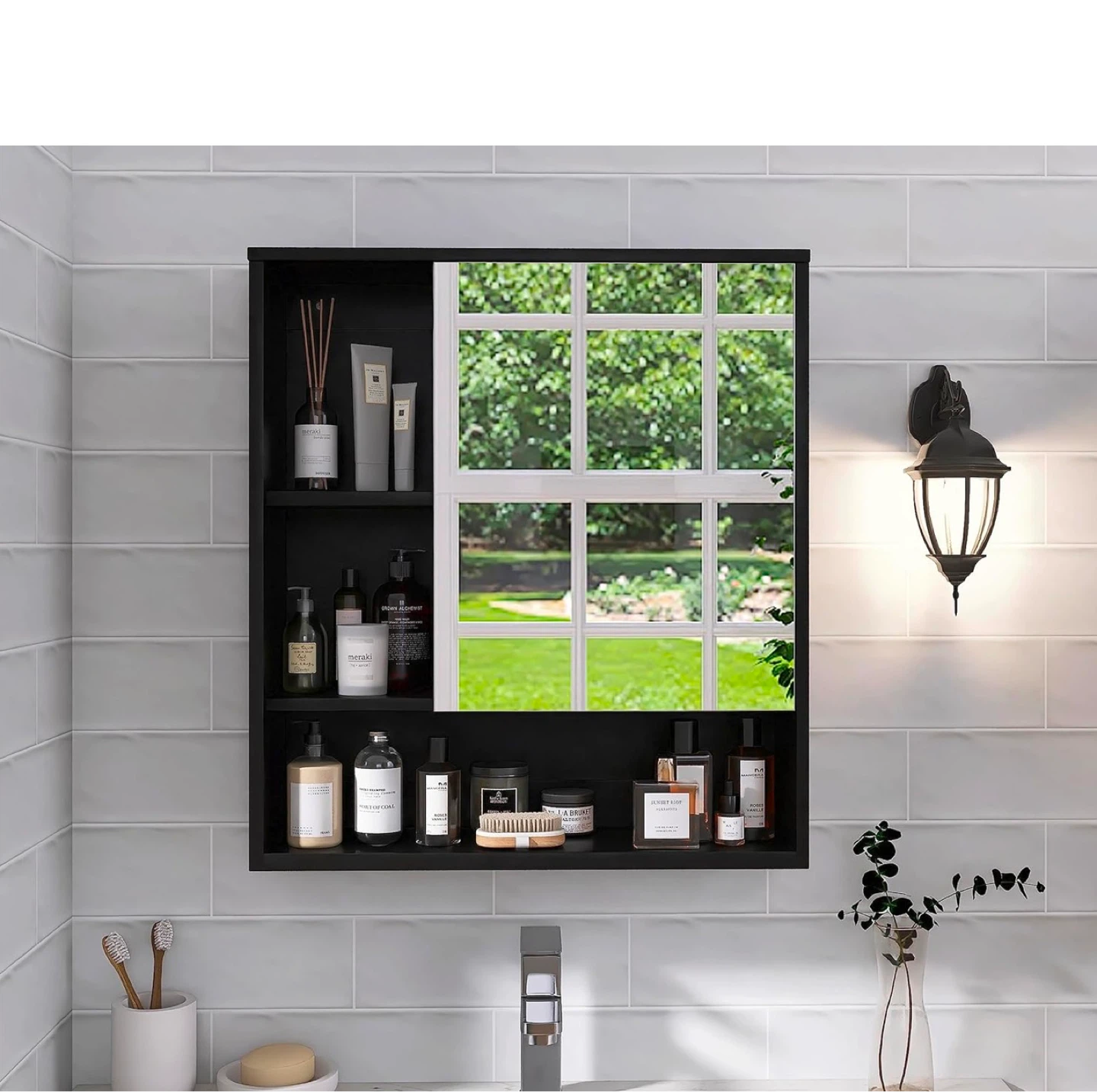 Black Bathroom Wall Cabinet with Mirror