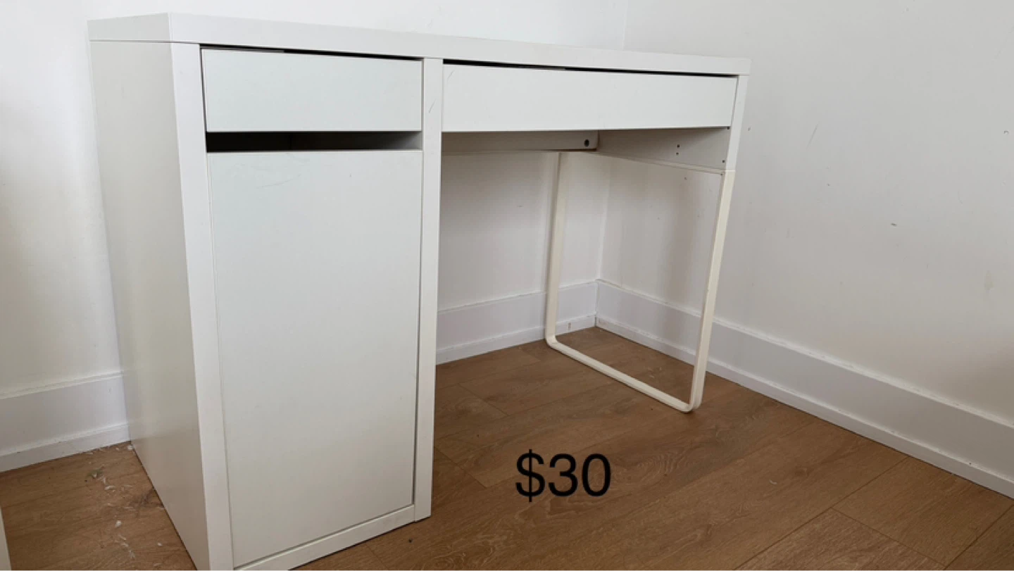 IKEA MICKE White Desk with Drawers and Cabinet