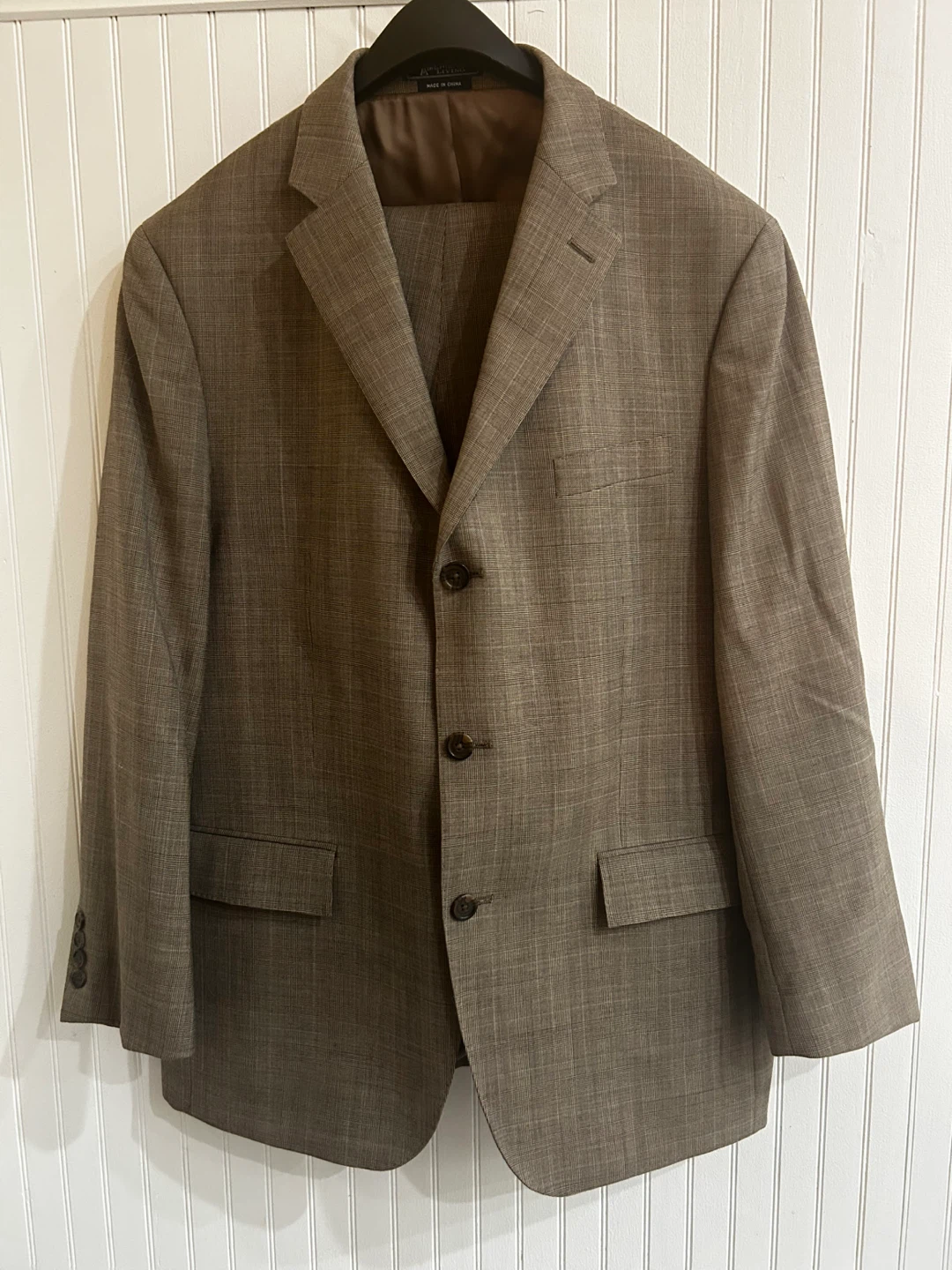 Men’s Wool Suit 42R 34x30 Brown Plaid Set