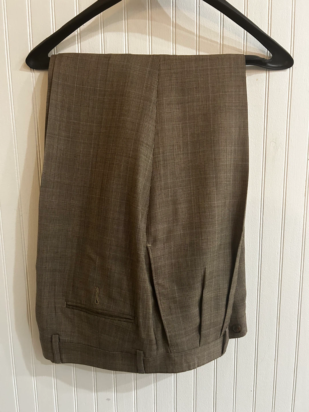 Men’s Wool Suit 42R 34x30 Brown Plaid Set - photo 3