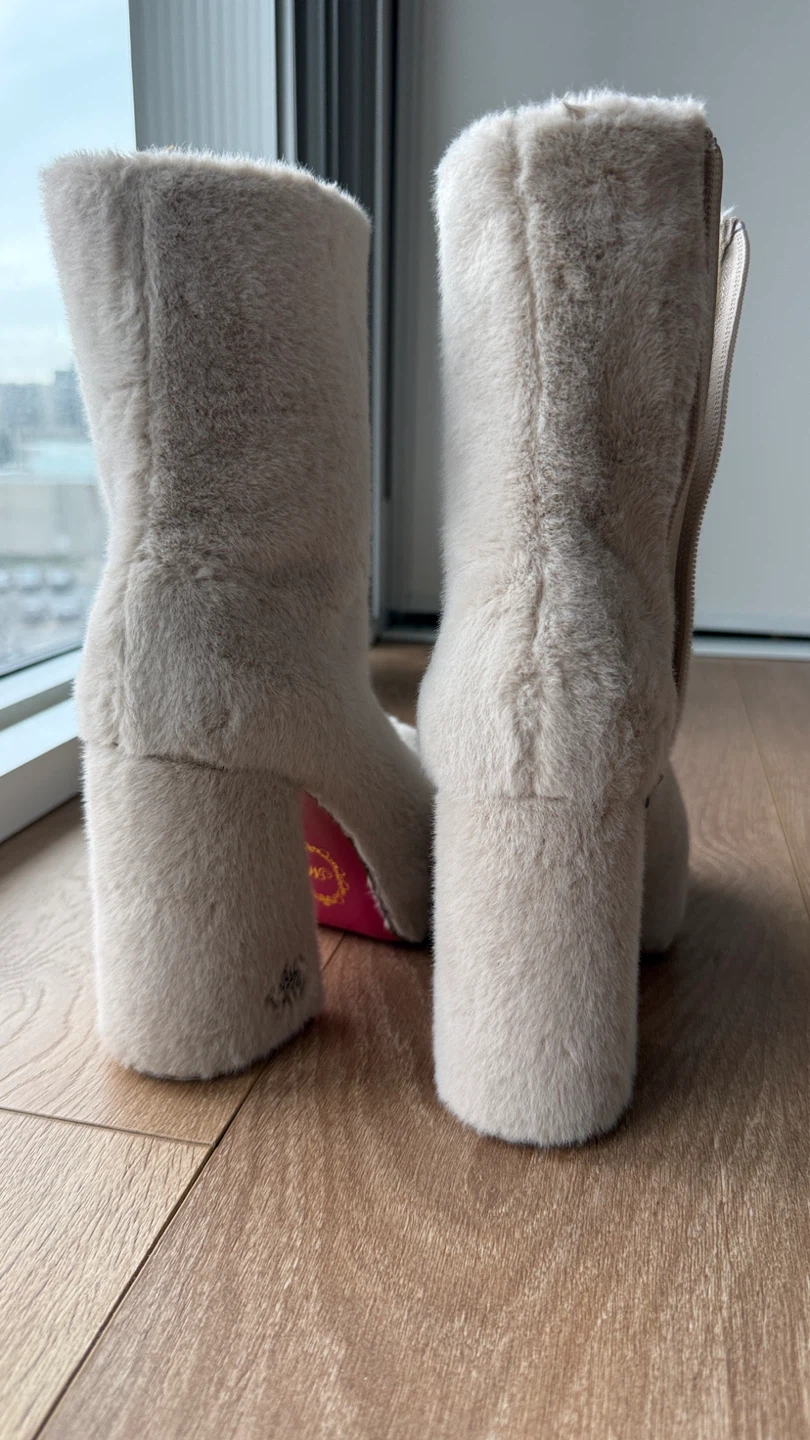 Cream Faux Fur Heeled Boots - photo 3