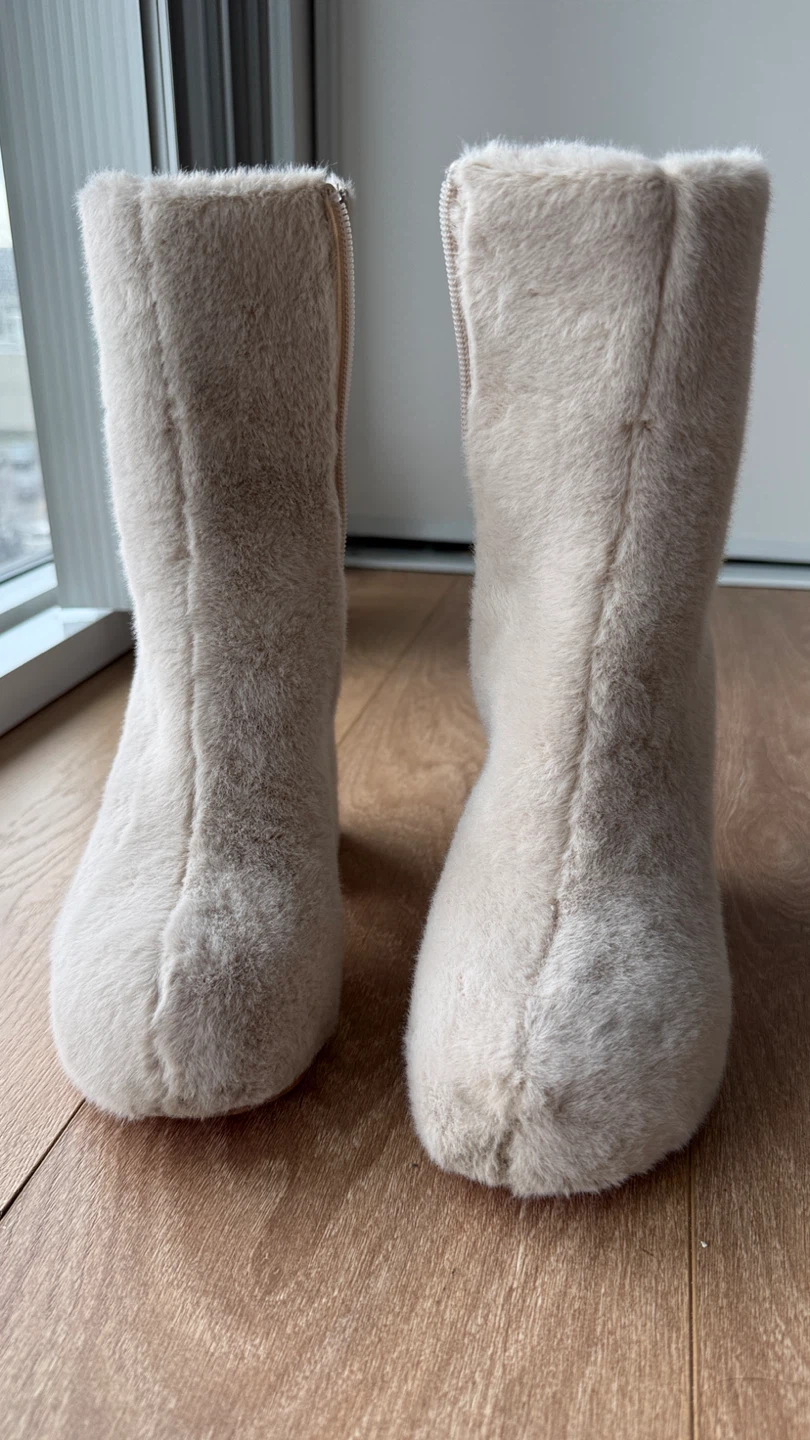 Cream Faux Fur Heeled Boots - photo 2