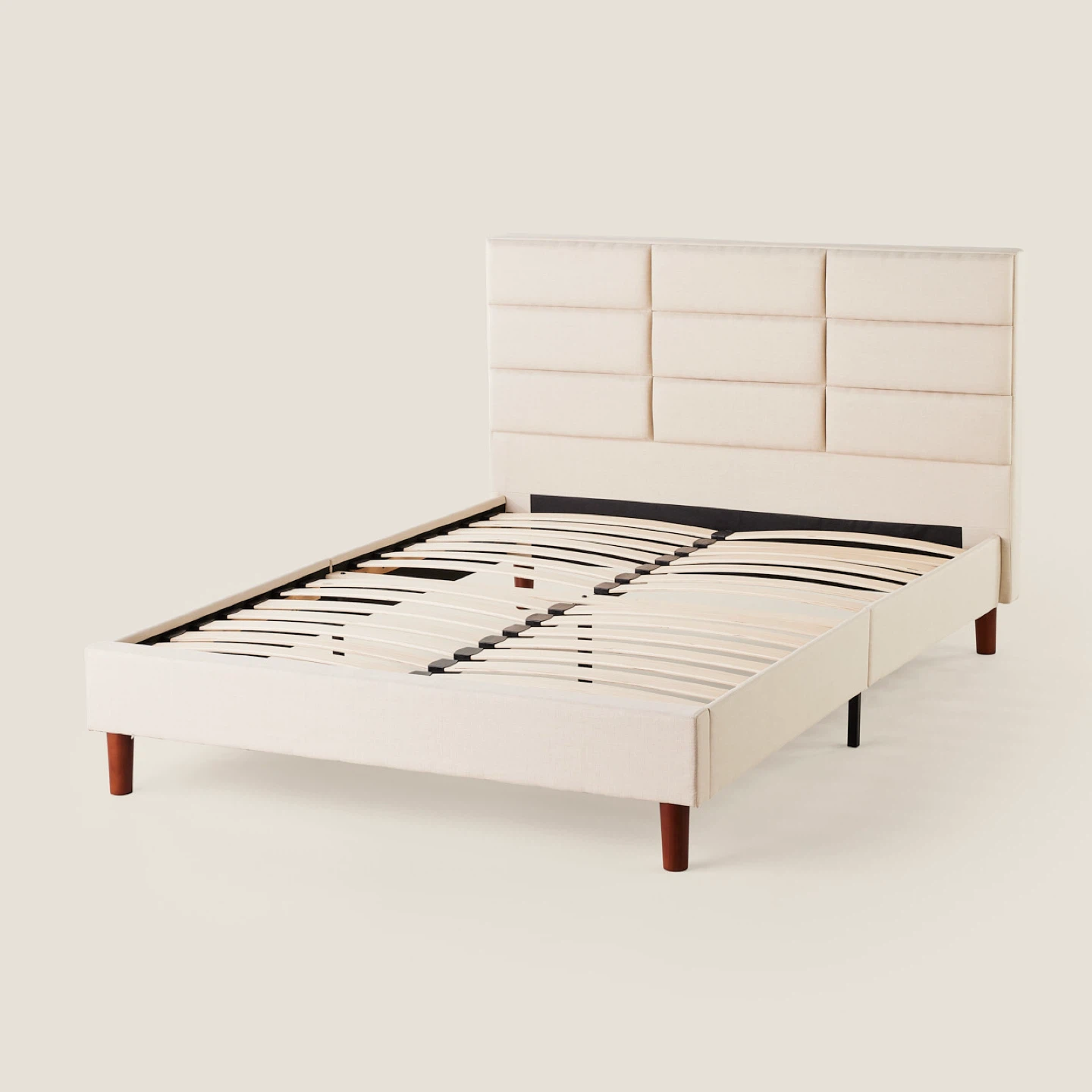 Upholstered Bed Frame with Headboard - Cream