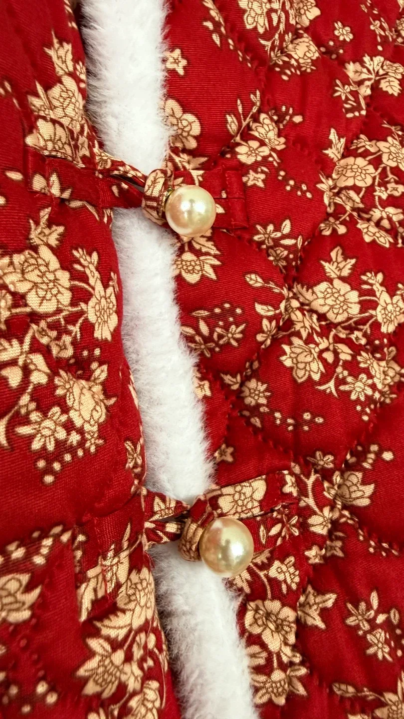 Quilted Red Floral Jacket with Faux Fur Trim - photo 2