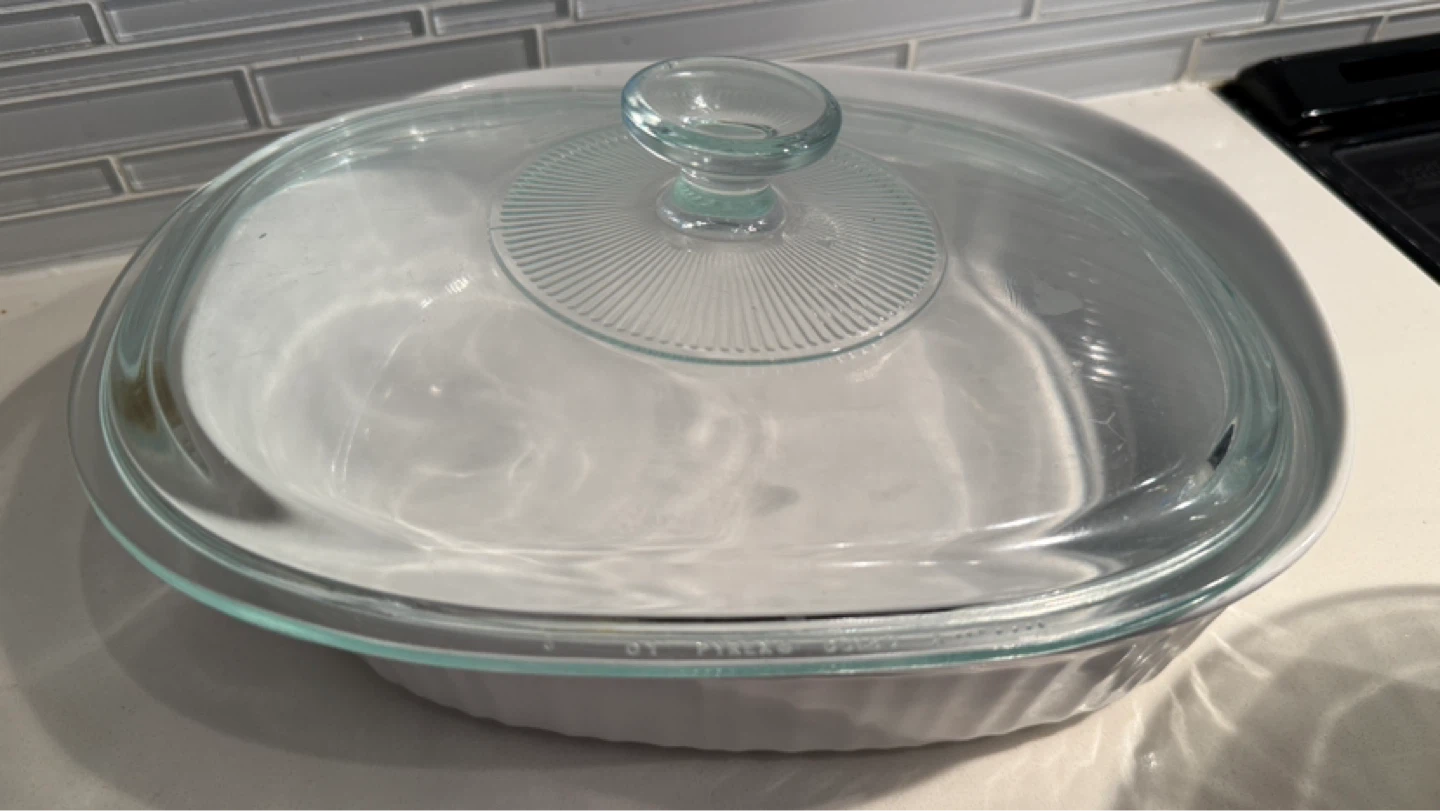 Pyrex White Ceramic Casserole Dish with Glass Lid