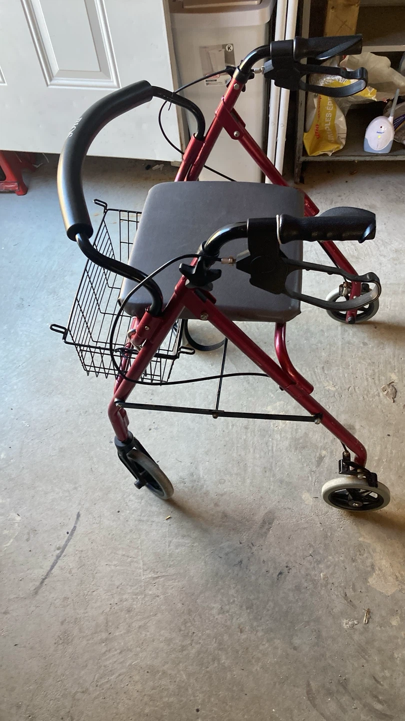 Red Rolling Walker with Seat and Basket