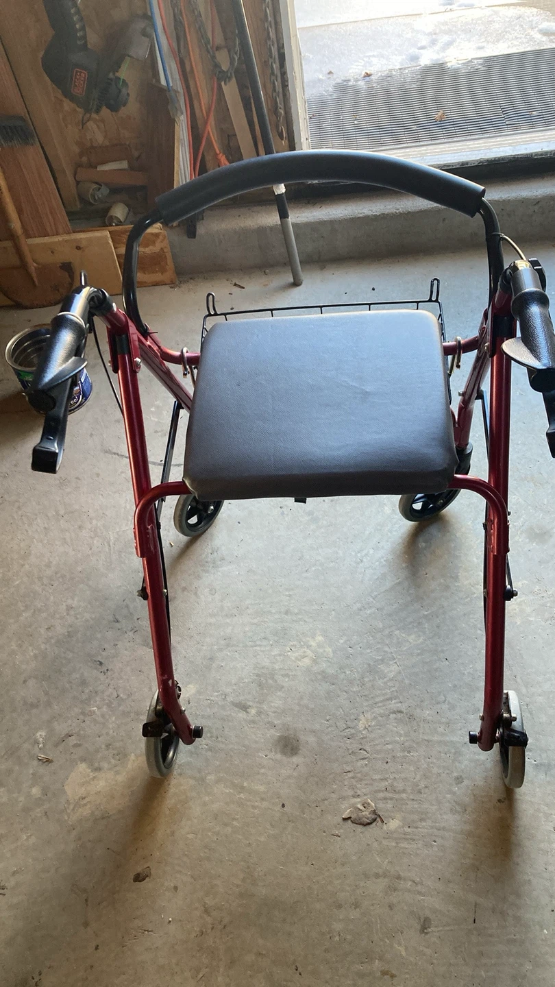 Red Rolling Walker with Seat and Basket - photo 2