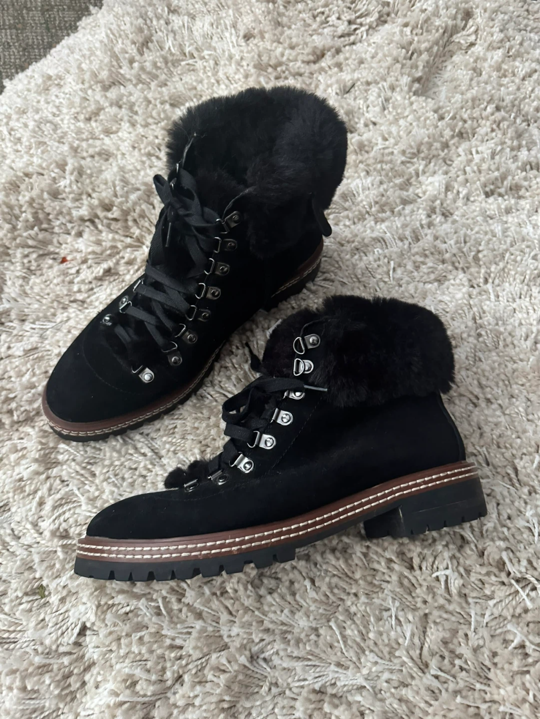 Kate Spade Black Suede Fur Trim Winter Boots - Size 7 1/2