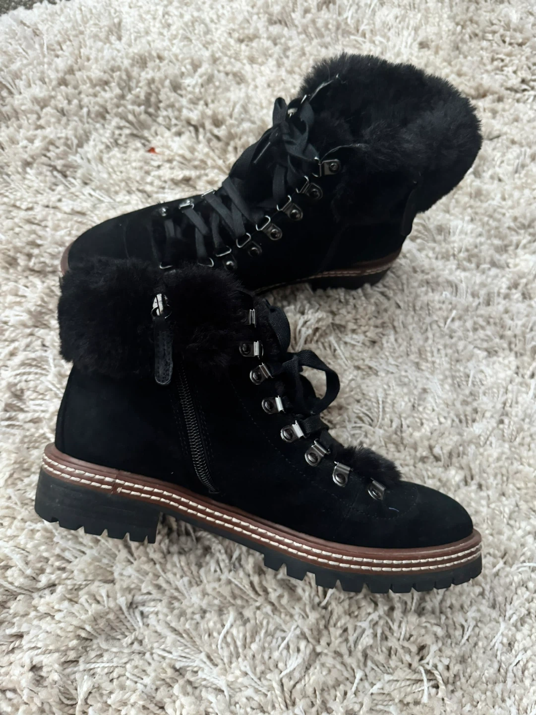 Kate Spade Black Suede Fur Trim Winter Boots - Size 7 1/2 - photo 2