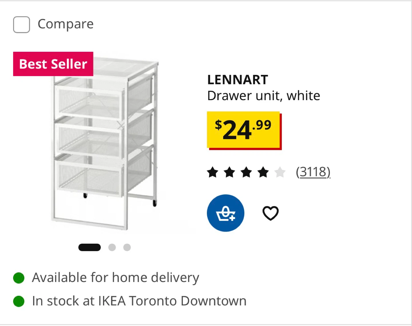 IKEA LENNART 3-Drawer Unit, White - photo 3