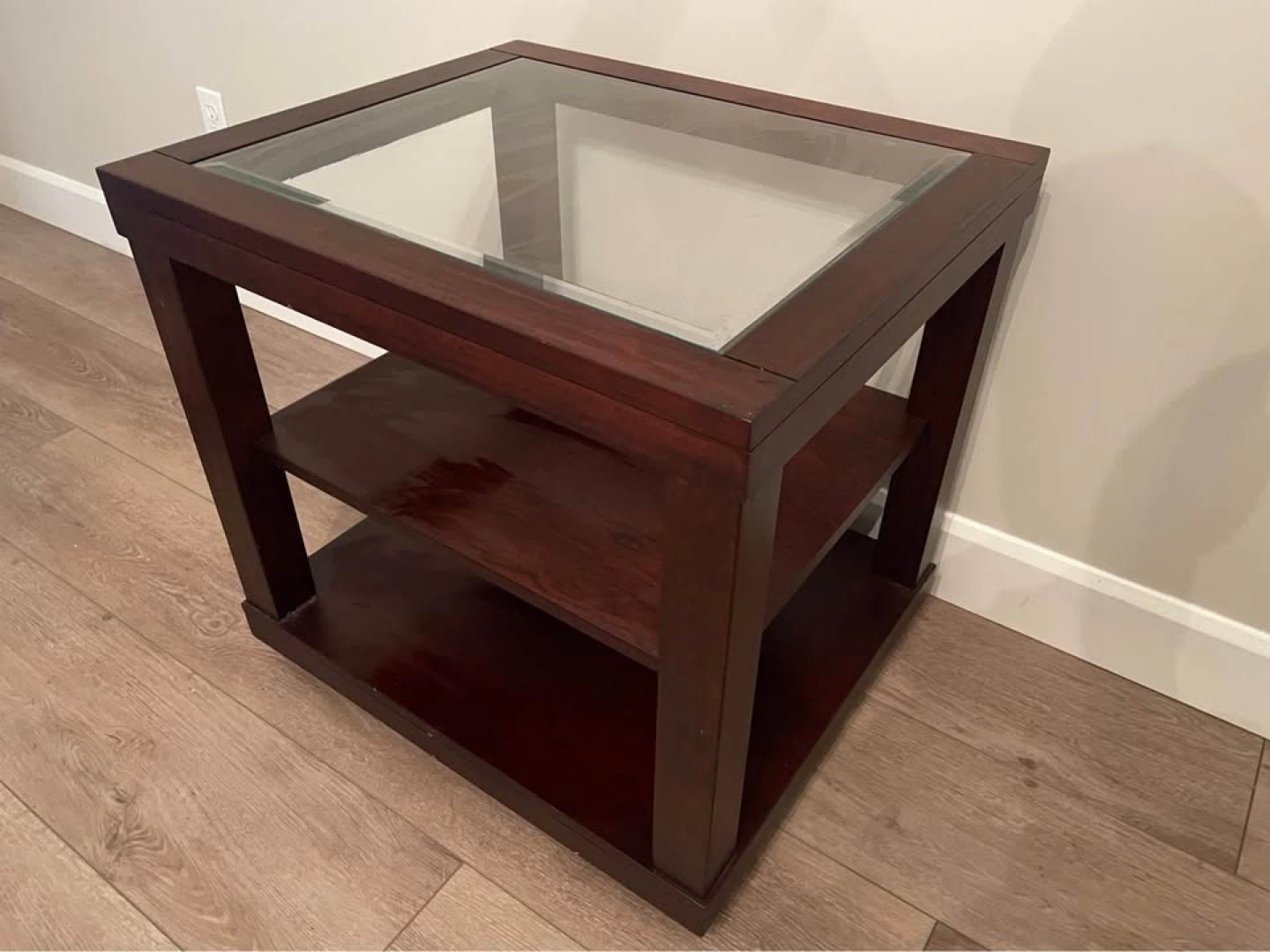Free Wooden End Table with Glass Top - photo 2