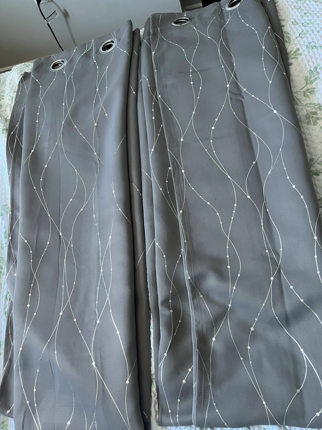 Grey Curtains with White Swirl Pattern
