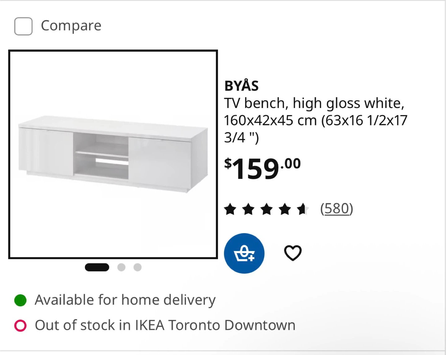 IKEA BYÅS TV Bench - High Gloss White