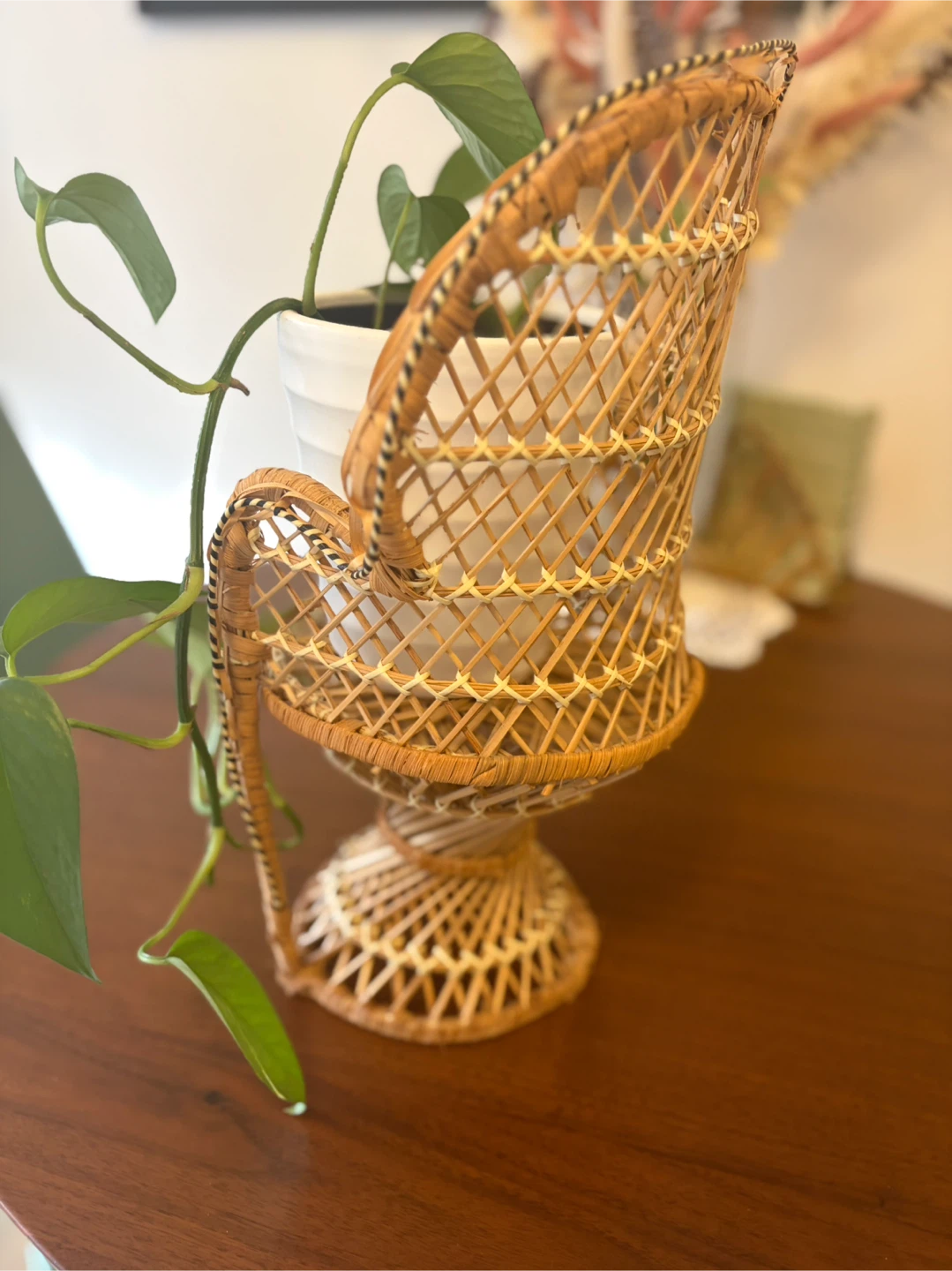 Wicker Peacock Chair Plant Stand - photo 2