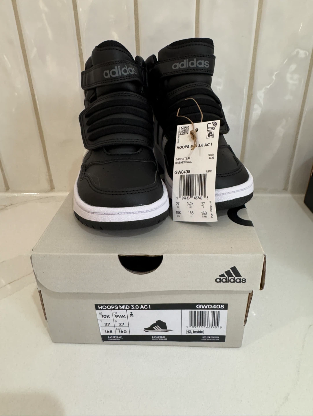 Adidas Hoops Mid 3.0 AC I Black Basketball Shoes - Size 9K - photo 2